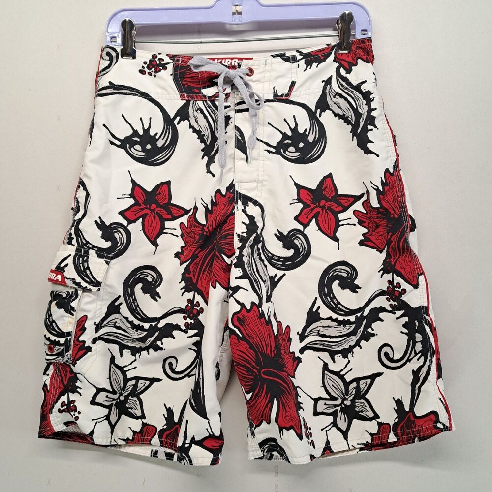 Kirra White & Red Floral Surf Board 30" Shorts Mens MD VTG Y2K 90s Rare 10"